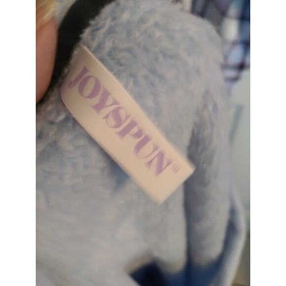 Joyspun Pajama Set Sloth Jogger Blue Plaids Sz 14 Pockets Fuzzy Cozy - Picture 9 of 11